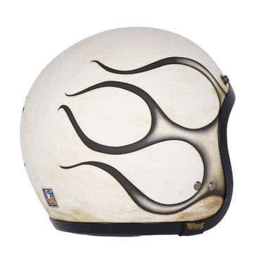 13 1/2 Skull Bucket Helmet - Flames Dirty White