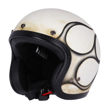 13 1/2 Skull Bucket Helmet - Flames Dirty White