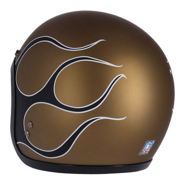 13 1/2 Skull Bucket Helmet - Flames Matte Gold