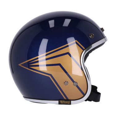 13 1/2 Skull Bucket Helmet - Crash Blue/Gold Wing - MOTOCCINO