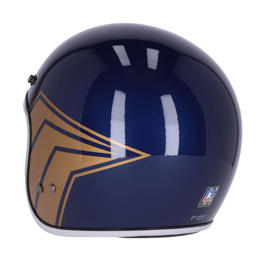 13 1/2 Skull Bucket Helmet - Crash Blue/Gold Wing - MOTOCCINO