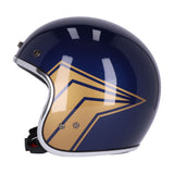 13 1/2 Skull Bucket Helmet - Crash Blue/Gold Wing - MOTOCCINO