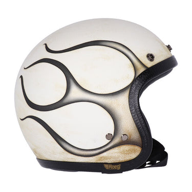 13 1/2 Skull Bucket Helmet - Flames Dirty White - MOTOCCINO