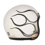 13 1/2 Skull Bucket Helmet - Flames Dirty White - MOTOCCINO