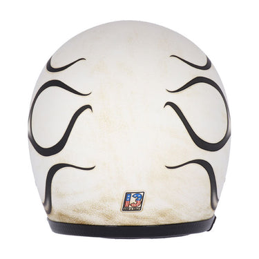 13 1/2 Skull Bucket Helmet - Flames Dirty White - MOTOCCINO