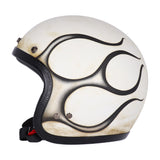13 1/2 Skull Bucket Helmet - Flames Dirty White - MOTOCCINO