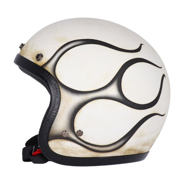 13 1/2 Skull Bucket Helmet - Flames Dirty White - MOTOCCINO