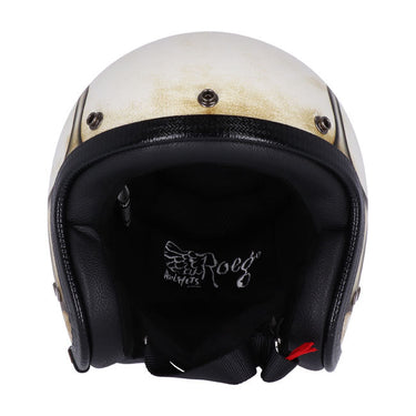 13 1/2 Skull Bucket Helmet - Flames Dirty White - MOTOCCINO