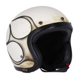 13 1/2 Skull Bucket Helmet - Flames Dirty White - MOTOCCINO