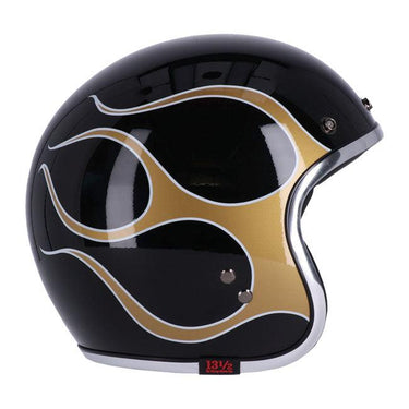 13 1/2 Skull Bucket Helmet - Flames Gold - MOTOCCINO