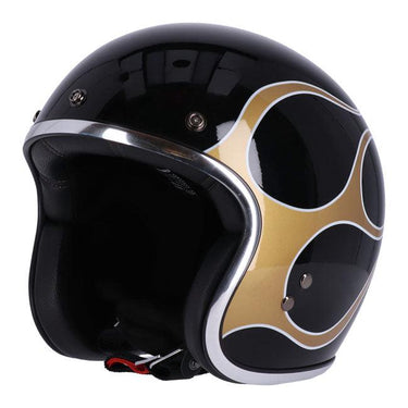13 1/2 Skull Bucket Helmet - Flames Gold - MOTOCCINO