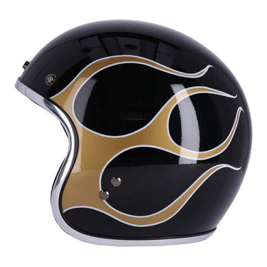 13 1/2 Skull Bucket Helmet - Flames Gold - MOTOCCINO