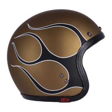 13 1/2 Skull Bucket Helmet - Flames Matte Gold - MOTOCCINO