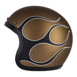 13 1/2 Skull Bucket Helmet - Flames Matte Gold - MOTOCCINO
