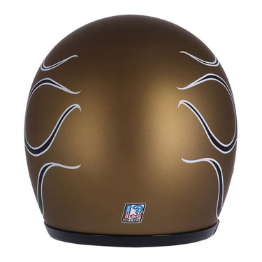 13 1/2 Skull Bucket Helmet - Flames Matte Gold - MOTOCCINO