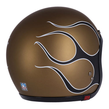 13 1/2 Skull Bucket Helmet - Flames Matte Gold - MOTOCCINO