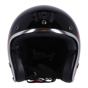 13 1/2 Skull Bucket Helmet - Gloss Black/Gold Wing - MOTOCCINO