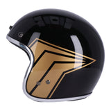 13 1/2 Skull Bucket Helmet - Gloss Black/Gold Wing - MOTOCCINO