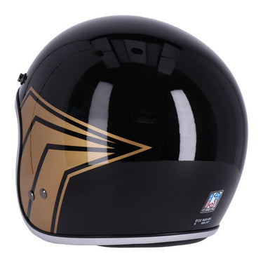 13 1/2 Skull Bucket Helmet - Gloss Black/Gold Wing - MOTOCCINO