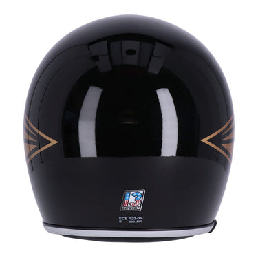 13 1/2 Skull Bucket Helmet - Gloss Black/Gold Wing - MOTOCCINO