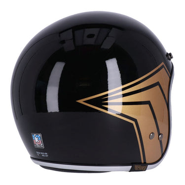 13 1/2 Skull Bucket Helmet - Gloss Black/Gold Wing - MOTOCCINO