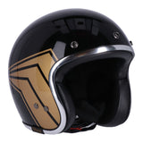 13 1/2 Skull Bucket Helmet - Gloss Black/Gold Wing - MOTOCCINO